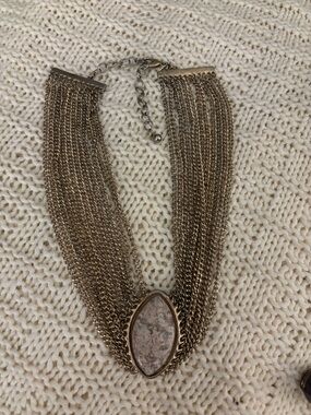 Chico's Gold-Tone Multi Chain Necklace with Marbled Stone